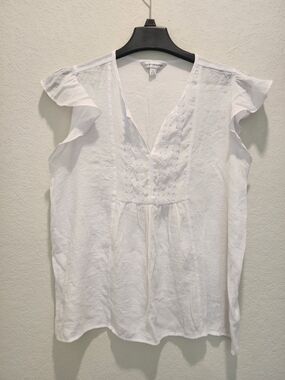 Counterparts White V-Neck Eyelet Flutter Sleeve Blouse